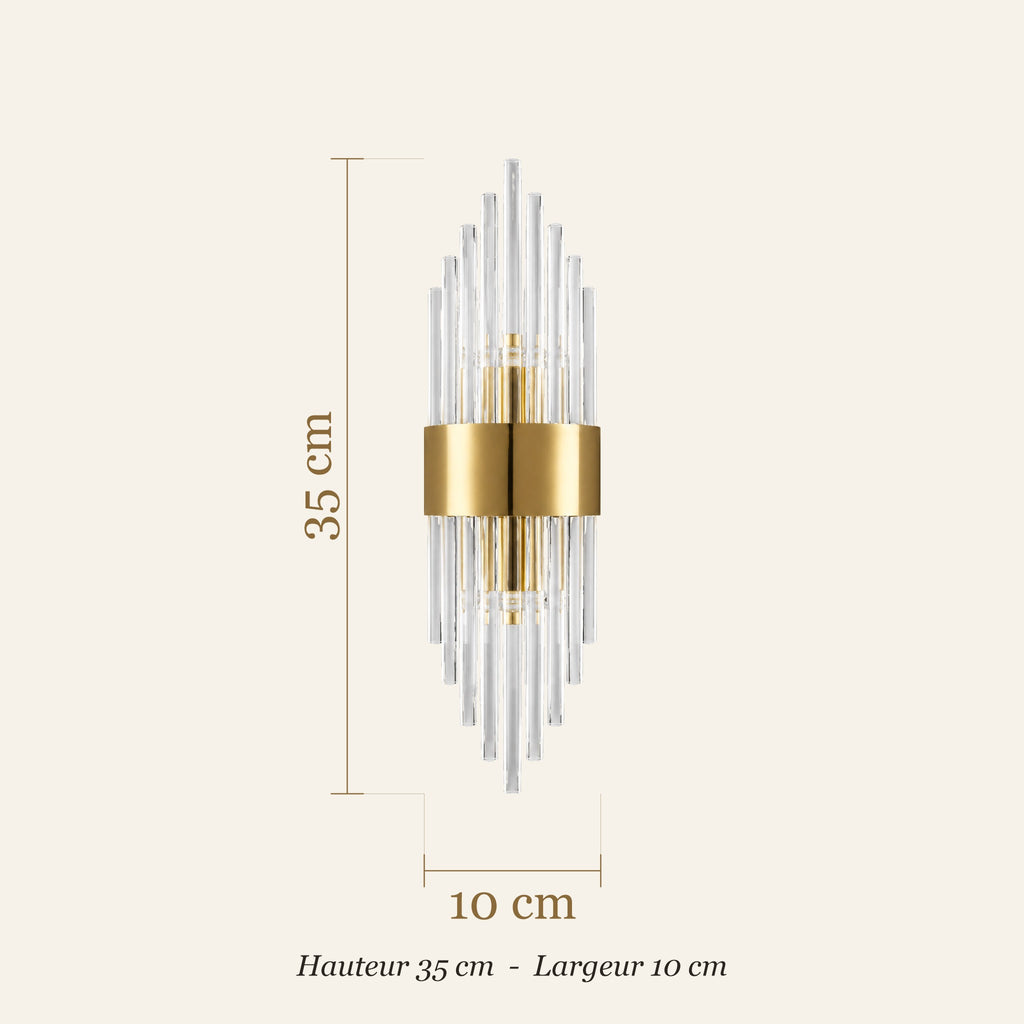 Dimensions de l'applique cristal : hauteur 35 cm, largeur 10 cm