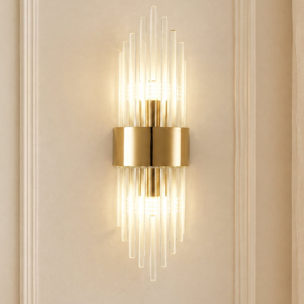 Applique murale cristal dorée, lumière haut et bas