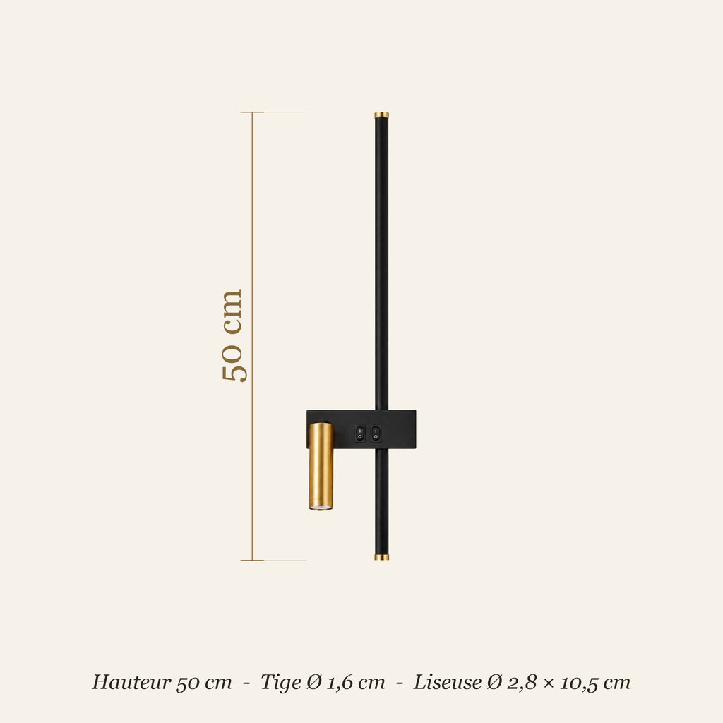 Dimensions de l'applique murale à liseuse : hauteur 50 cm