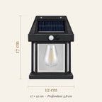 Dimensions de l'applique solaire lanterne : 17 × 12 cm, profondeur 5,8 cm