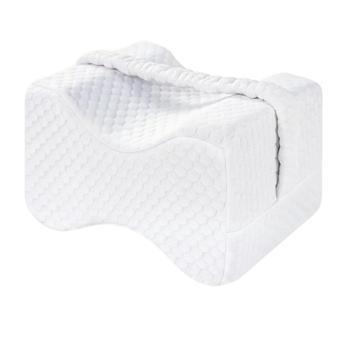 Coussin ergonomique entre les genoux Maison Reposéa, mousse haute densité, housse alvéolée blanche avec sangle tressée