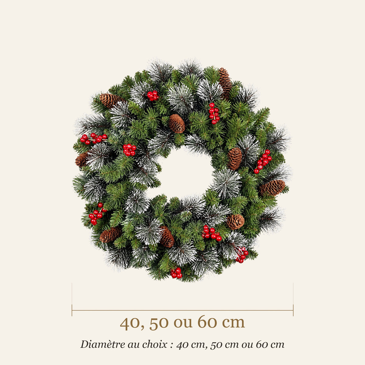Dimensions de la couronne de Noël : diamètre 40, 50 ou 60 cm