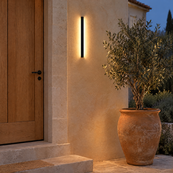 Applique murale LED extérieure linéaire noire 55 cm IP65 | Luminaire extérieur design moderne pour façade, entrée, terrasse, jardin et couloir
