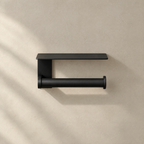 Porte-rouleau WC mural noir mat avec tablette, vue de face