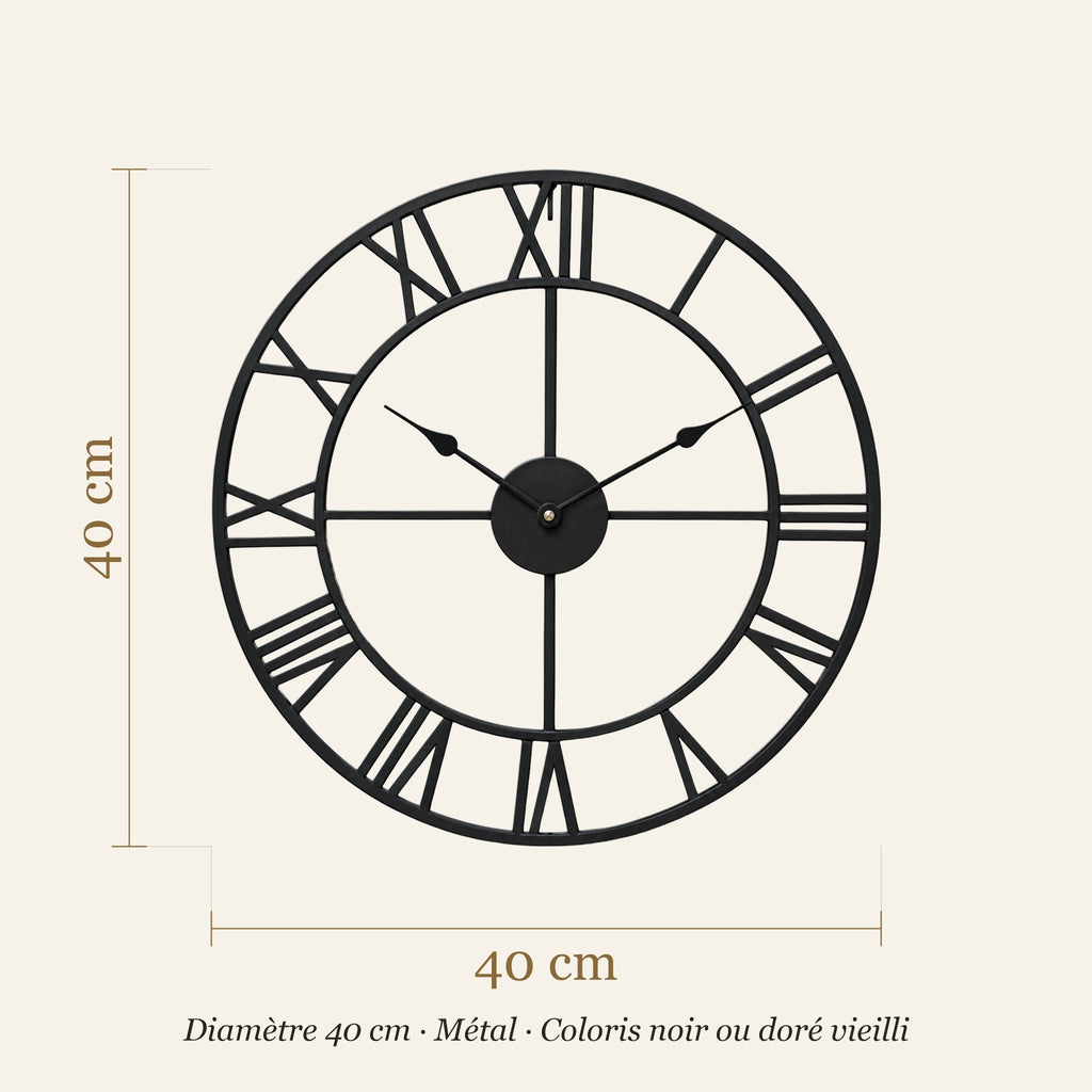 Schéma coté de l'horloge : diamètre 40 cm