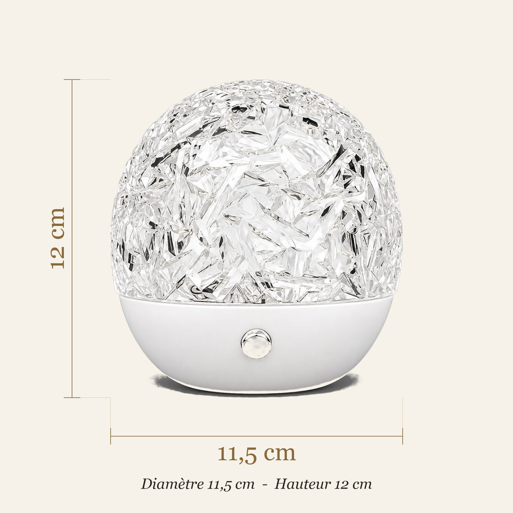 Dimensions de la lampe aurore boréale : diamètre 11,5 cm, hauteur 12 cm