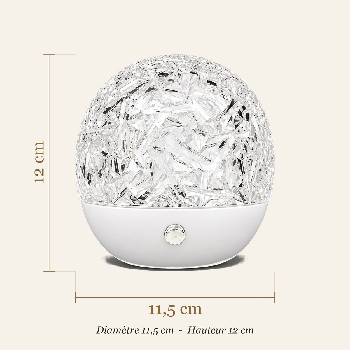 Dimensions de la lampe aurore boréale : diamètre 11,5 cm, hauteur 12 cm