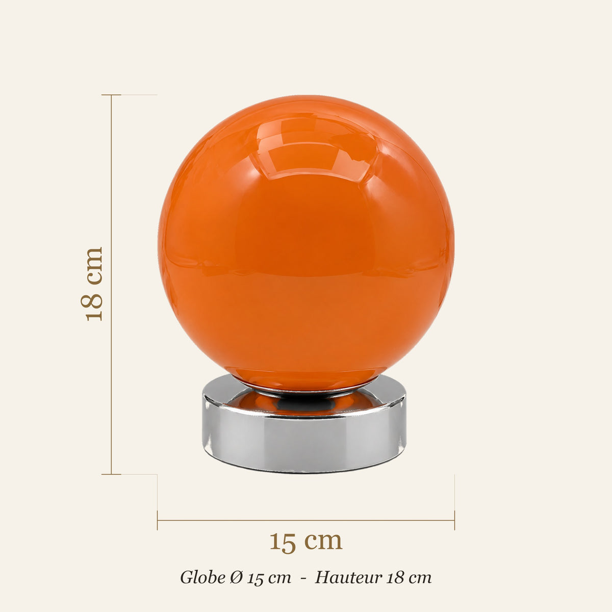 Dimensions de la lampe boule en verre : globe Ø 15 cm, hauteur 18 cm