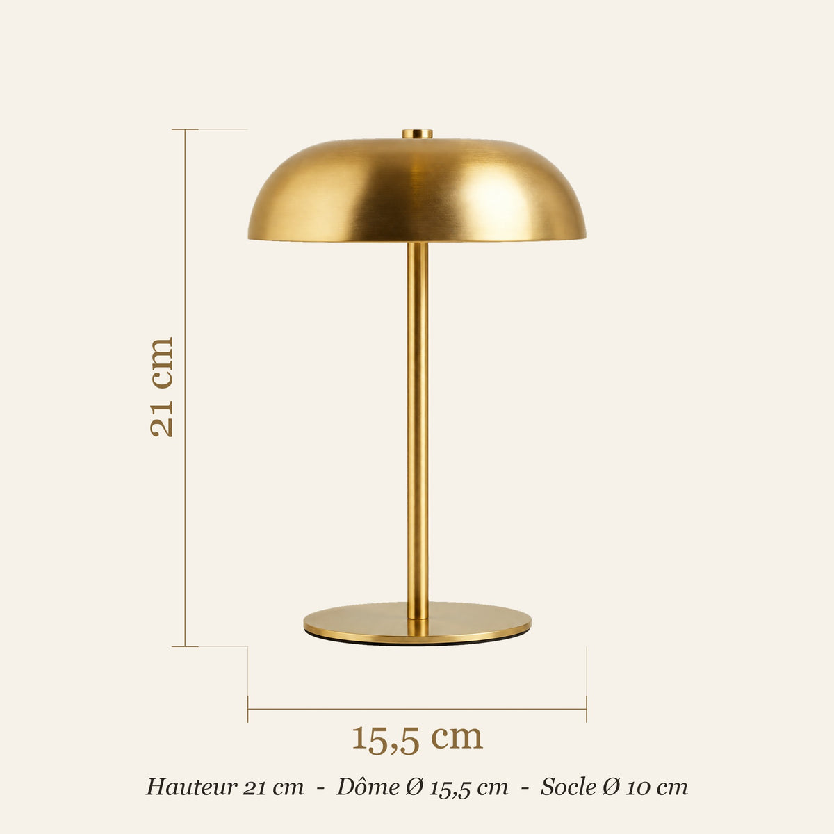 Dimensions de la lampe champignon en métal : hauteur 21 cm, dôme 15,5 cm