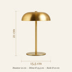 Dimensions de la lampe champignon en métal : hauteur 21 cm, dôme 15,5 cm
