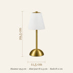 Dimensions de la lampe de chevet plissée : hauteur 29,5 cm, abat-jour 11,5 cm, socle 11 cm
