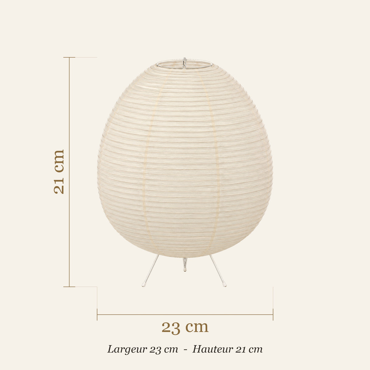 Dimensions de la lampe en papier de riz : largeur 23 cm, hauteur 21 cm