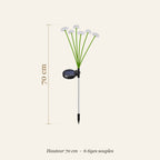 Dimensions de la lampe solaire champignons : hauteur 70 cm, 6 tiges