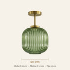 Dimensions du plafonnier en verre strié : globe Ø 20 cm, platine 12 cm, tige 15 cm