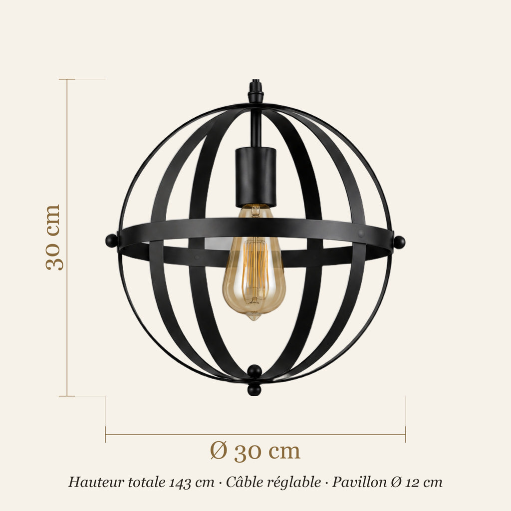 Schéma coté de la suspension globe : Ø 30 cm