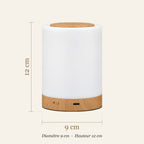 Dimensions de la lampe de chevet tactile : diamètre 9 cm, hauteur 12 cm